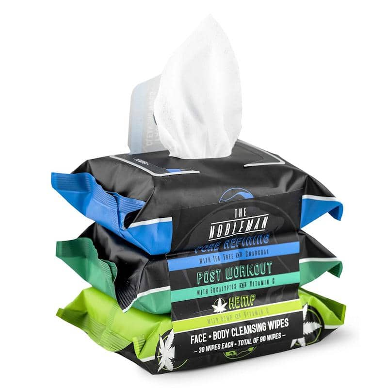 6 Packs of 90 Count Men&#039;s Post Workout/Pore Refining/Hemp Face + Body Cleansing Wipes $14.99 (reg $20)