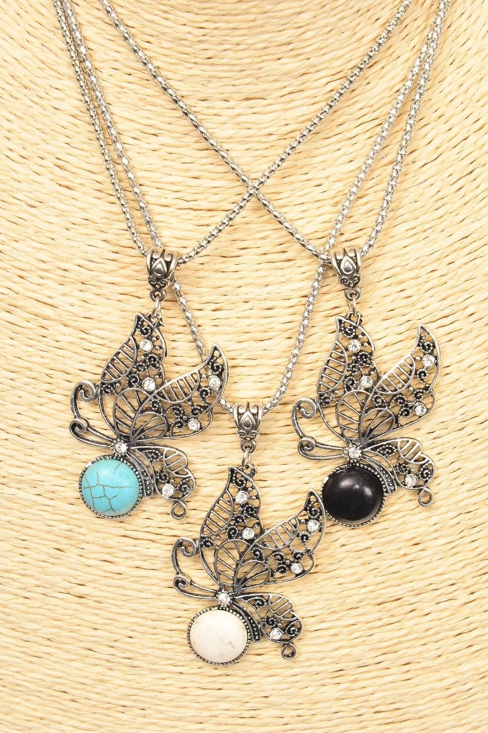 2 Butterfly Flying Necklaces -...