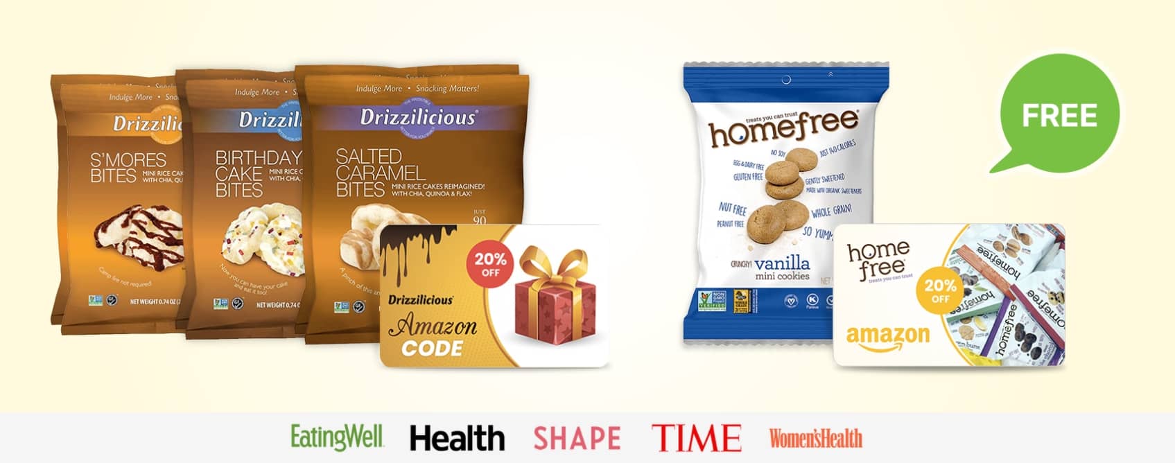 Drizzilicious Rice Cake Bites Homefree Wholesome Cookies FREE closetsamples